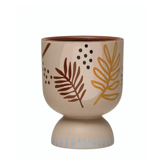 9.5&#x22; Stoneware Footed Planter with Abstract Design